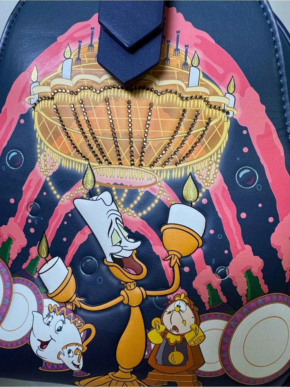 Loungefly Blue Beauty and the Beast Lumière Mini Backpack with Matching Wallet - Picture 7 of 16